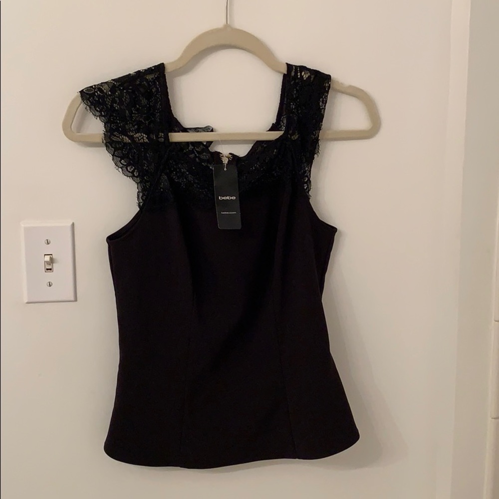 Black Lace Shoulder Bebe Top